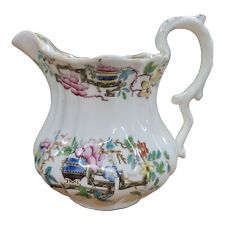 Antique Staffordshire Water Pitcher Asian Style Flower Multicolor English 6