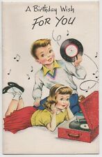 Vintage 1950s Birthday Card Glitter 45 Records Rock n Roll Theme Unused picture