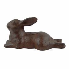 Small Bunny Rabbit Resting Figurine Cast Iron Heavy Duty Rustic Antique Style  picture