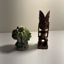 Vintage Handcarved Wooden TIKI Statue + Sakura Palm Tree Hawaii South Pacific picture