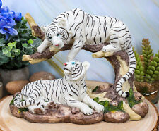 Jungle Frolic Siberian Bengal White Tiger Couple By Forest Curved Tree Figurine picture