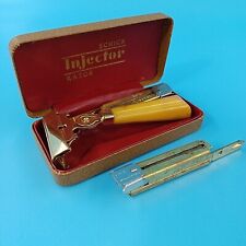 Vintage 1940 Schick Injector Razor Butterscotch Bakelite Handle w/ 2 Injectors picture