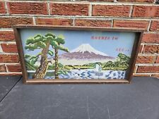 Vintage Embroid Mt Fuji Japan Scenery Framed Art Work Handmade 12.5x25  picture