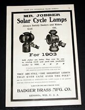 1903 OLD MAGAZINE PRINT AD, SOLAR CYCLE LAMPS, ALWAYS SATISFY DEALERS & RIDERS  picture