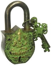 INDIA - BRASS LOCK LORD GANESHA GANESH WITH KEY [ TWO ] - WEIGHT 430 GRAMS picture
