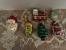 Lot of 6 blown glass Christmas ornaments Santa train giraffe bear tree sm house  picture