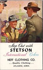 c1940s STETSON HATS Ink Blotter Card Postcard NEFF CLOTHING CO. Atlantic, Iowa picture