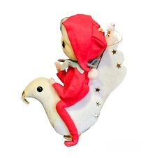 Vtg 50's Pixie Elf Riding Dove Flocked Christmas Ornament Japan VHTF picture