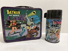 Vintage 1966 Metal Batman Robin Lunchbox Matching Thermos Aladdin Joker D picture
