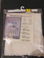Vintage Embroidered Pair Of White Eyelet Ruffled Tier Curtains 54x36 New picture