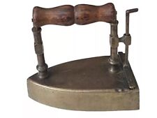 Vintage Brass Antique Sad Iron Press Hot Coal Charcoal Flat w/ Wood Handle  picture