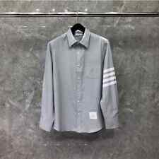Man women gray Button Up Shirt Slim Fit Long Sleeve 4 bars Casual blue top picture