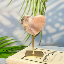 Pink Heart Crystal with Stand Carving Australian Seller picture