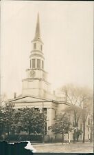 1913 South Church Peabody Building Clock Steeple Religious 4X7 Vintage Photo picture