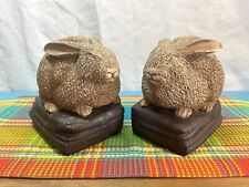 Bunny Rabbit Bookends Heavy Cast Stained Resin Woodland Brown Tone picture