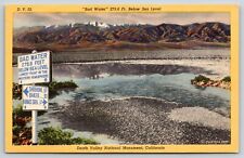 Death Valley Nat'l Monument California~Bad Water Sign~Below Sea Level~1940 Linen picture