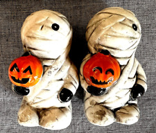 Halloween Mummy Salt & Pepper Shaker Set with Orange Pumpkins picture