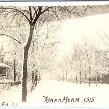 1915 Beautiful Snowy Street View RPPC Christmas Morning Real Photo Postcard A111 picture