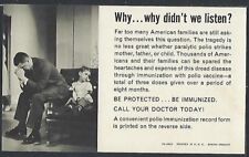 Vintage Polio Vaccine Ad 'Why Why Didn't We Listen?' Immunization Record On Back picture