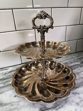 2-Tier Vintage Silver Plate Server F B Rogers Patina Cottagecore Rustic Decor picture