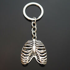 Vintage Silver Rib Cage Lungs Skeleton Bones Charm Pendant Keychain Gift picture
