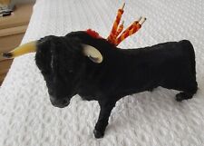 Fighting Bull Figurine - Ribbons & Picador Lances - Leather Realistic Fur- Retro picture