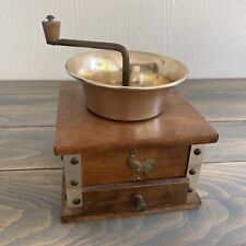 Vintage Wooden Table Top manual COFFEE GRINDER w/ Rooster (K6) picture