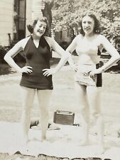 L7 Photograph Two Lovely Women Hands On Hips Blanket Front Yard Old Truck Radio picture