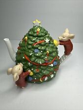 RARE Dept 56 Toot Puddle Christmas Tea Pot with 2 pigs decorating picture