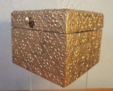 Vntg 70's Hammered BRASS & Wood JEWELRY BOX w/Floral Designs from INDIA EXCELENT picture