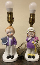 Antique Pair Of Lamps Children In Wedding Day Purple 1920s Bolivia Wedding Gift picture