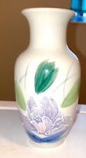 Vintage Porcelain Orchid and water lily  Art Hand Painted Vase  circa 1965 Japan picture