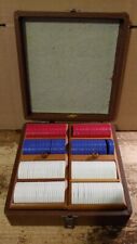 Vintage Lowe Poker Chip Box With 2 Trays Red, White + Blue Chips. picture