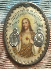 Vintage Sacred Heart Apostleship of Prayer Scapular Metal Cross GUC picture