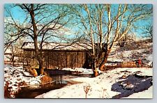 Winter BATESVILLE Ohio Over Beaver Creek Covered Bridge Vintage Postcard A101 picture