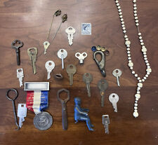 Junk Drawer Antique-Vintage Medal, Keys, Hair Pins, Mini Glass Marbles, Rosary picture