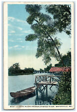 c1920's Boat Landing Along Messalonskee River Waterville Maine ME Postcard picture