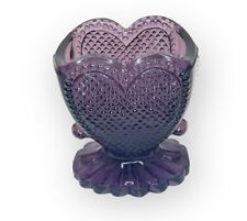Vintage Degenhart Glass Amethyst Purple Heart Toothpick Holder Marked Glows picture