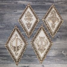 Vintage 70's  Homco Gold Diamond Wall Hanging Plaques 7224 7225 7226 7227 VGC picture