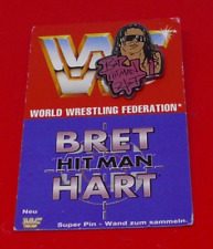 WWF World Wrestling Federation Titan Sports Bret Hart SMALL Badge on Worn Card picture