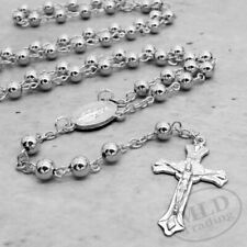 Silver Tone Metal Catholic Rosary Necklace 6mm Round Prayer Beads Virgin Mary picture