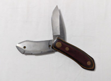 VINTAGE RARE FROST CUTLERY JAPAN LITTLE MUSTANG WOOD STYLE FOLDING KNIFE. picture