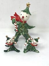 Vintage Commodore Christmas Holly Snowman Tree 3 Figurine Set Chained READ picture