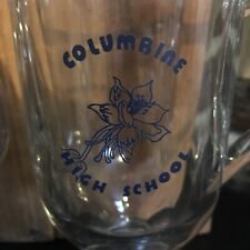 Columbine High School footed coffee tea cup mug clear glass Colorado CO flower picture