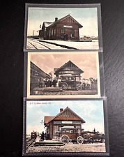 THREE ANTIQUE GRAND TRUNK RAILWAY BRUSSELS STATION DEPOT ONTARIO  POSTCARDS picture