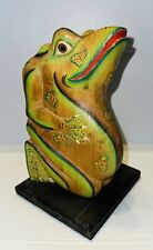 Vintage Hand Painted Carved Wooden FROG~BALI~INDONESIA FOLK ART 8.5” Tall picture