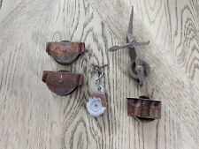 Antique Lot Of Cast Iron Hay Trolley  Barn Rope Pulley Farm Tool Block Tackle GC picture