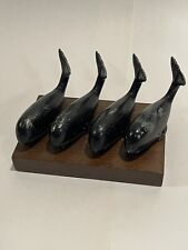 Set Of 4 1940’s Black Sperm Whale Chart Weights Cast Iron Paperweight w/ Stand picture