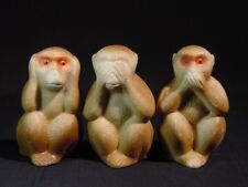 Rare Hear See Speak No Evil Monkeys Wise 3 Toothpick Holders Porcelain Japanese picture