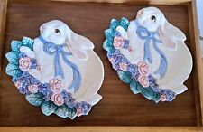 1993 Retired Vtg Fitz and Floyd Flora Sitting Bunny Rabbit Plates, Pair picture